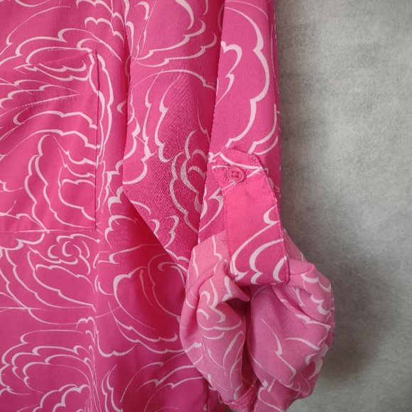 Attention Button Down Blouse Pink White Size Medium Long Sleeve EUC - Picture 5 of 11